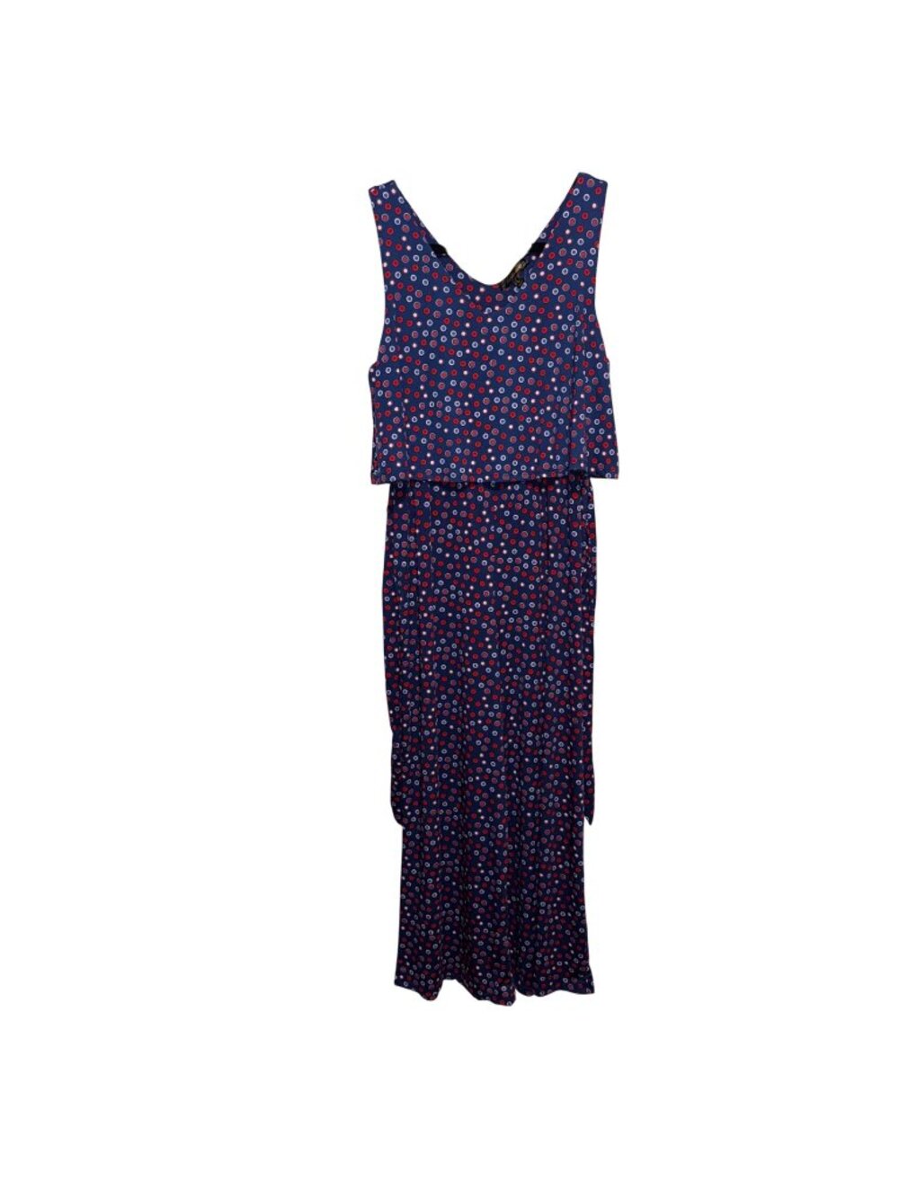 NWT Sleeveless Polka Dot Jumpsuit Blue Red White By Lexington Avenue Large